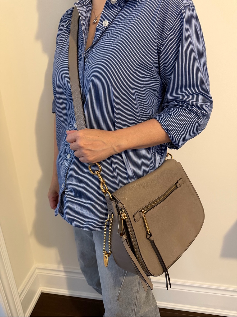 Marc Jacobs Taupe Crossbody Bag with Gold Hardware